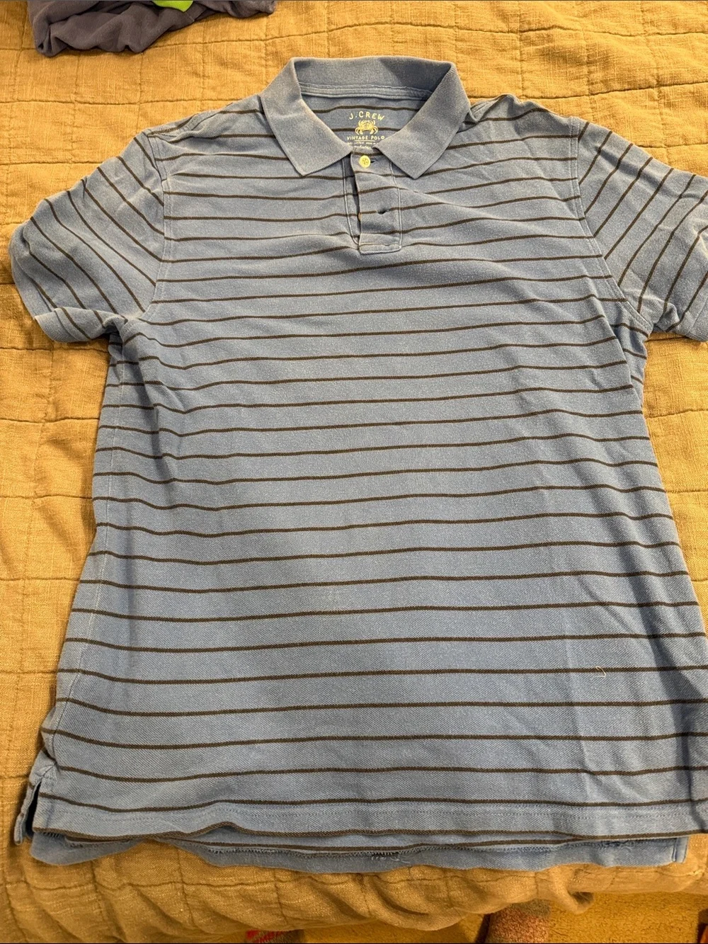 J. Crew Light Blue Polo with Brown Stripes